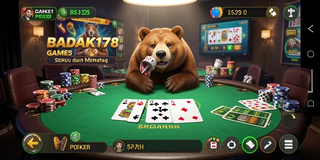 Tampilan gameplay Poker yang menarik dan seru di BADAK178.