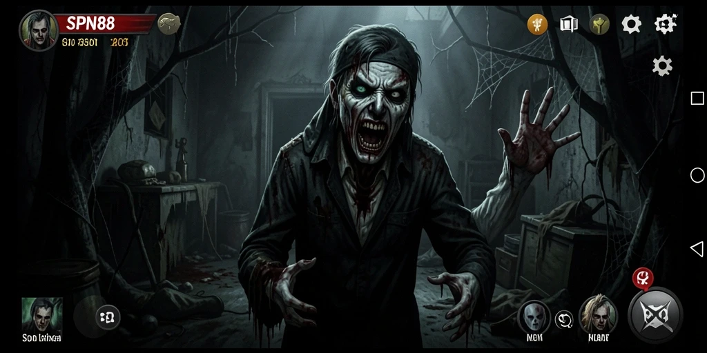 Tangkapan layar gameplay SPN88 menampilkan kegelapan dan ketegangan yang mendalam.
