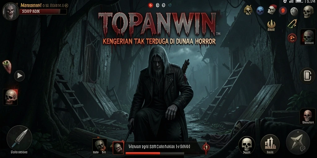 Tangkapan layar utama TOPANWIN menampilkan momen menegangkan dalam suasana horror.